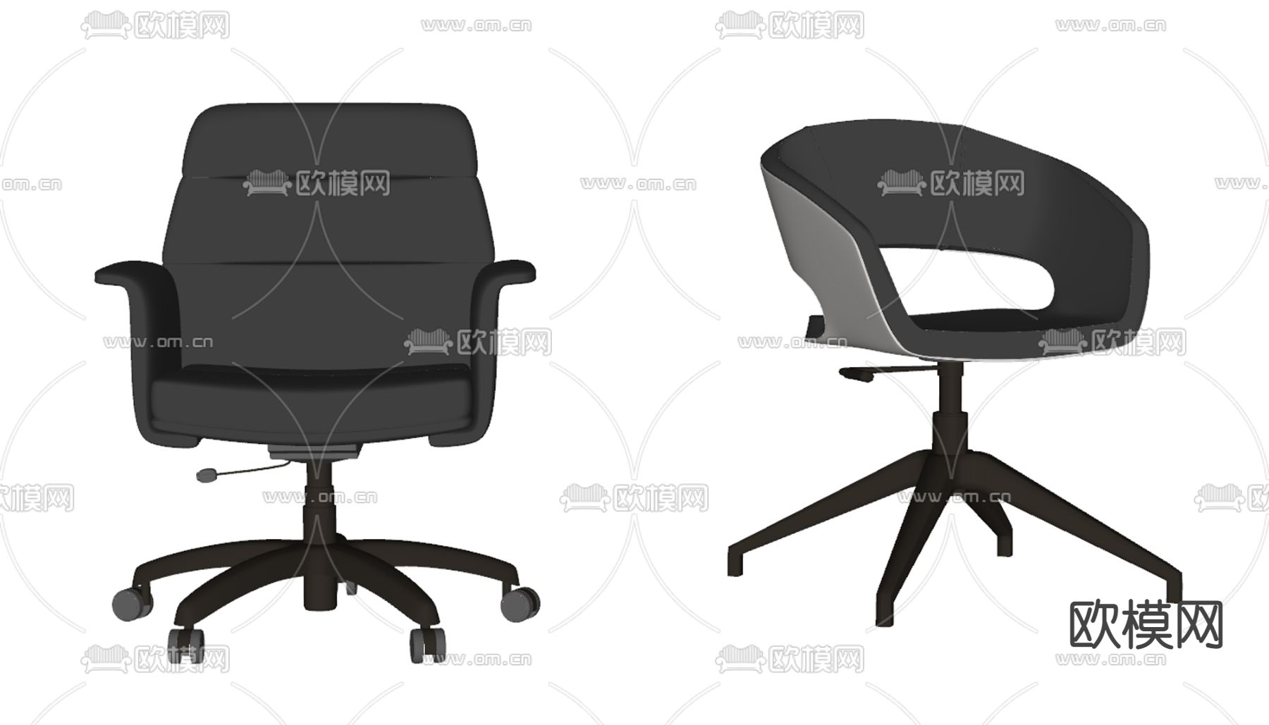 办公转椅 职员椅su模型下载（渲染图2）