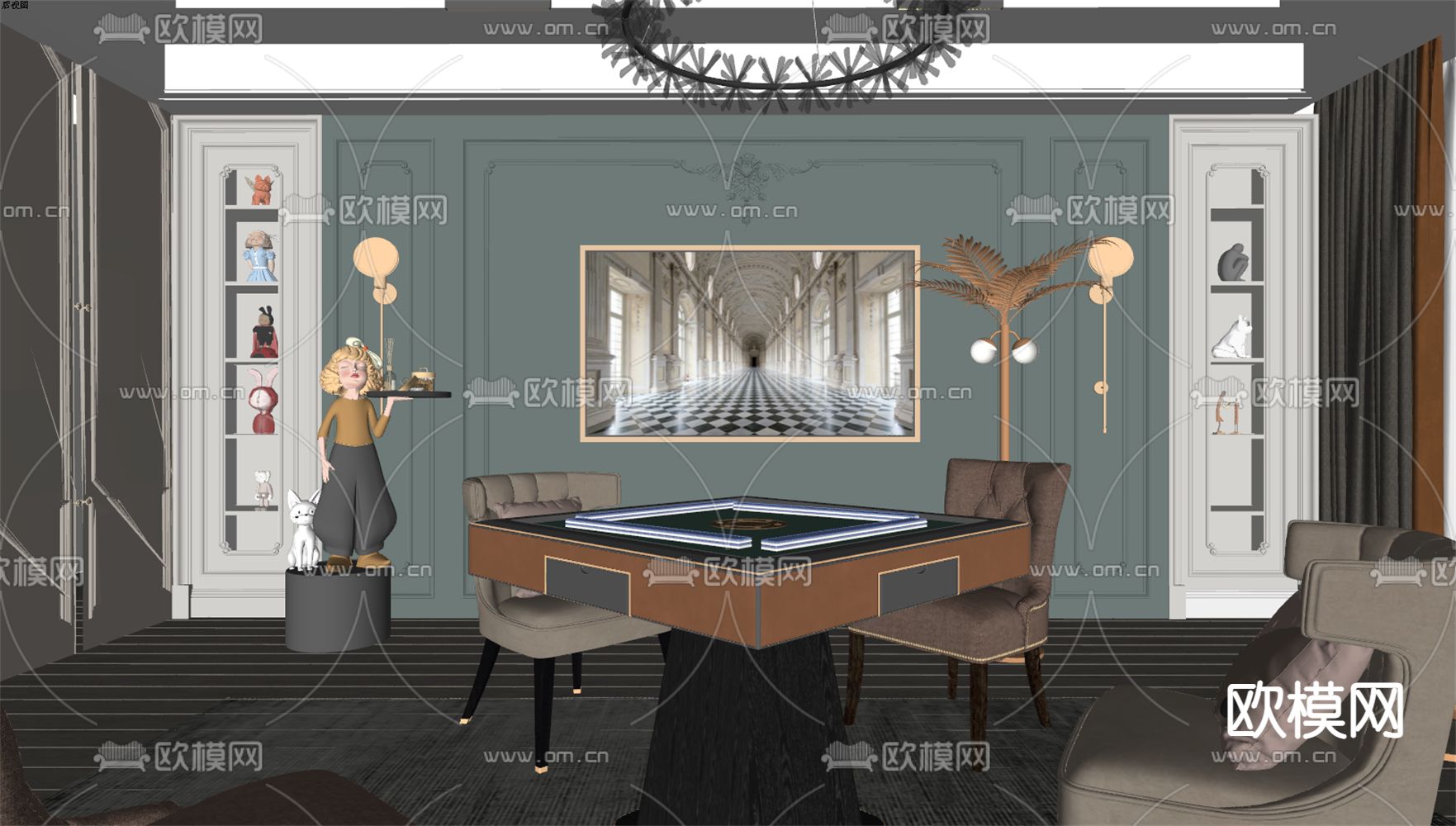 法式棋牌室 娱乐室su模型下载（渲染图2）