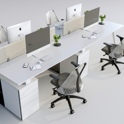  卡位办公桌椅su模型 