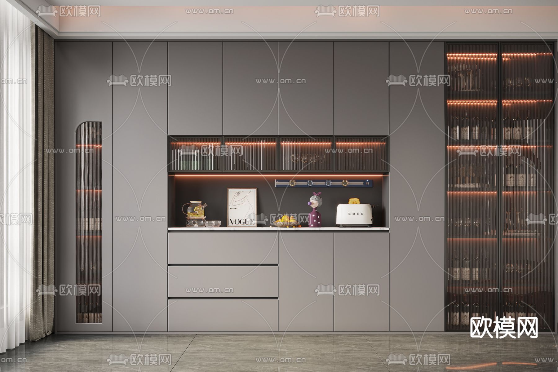 高级灰酒柜 餐边柜3d模型下载