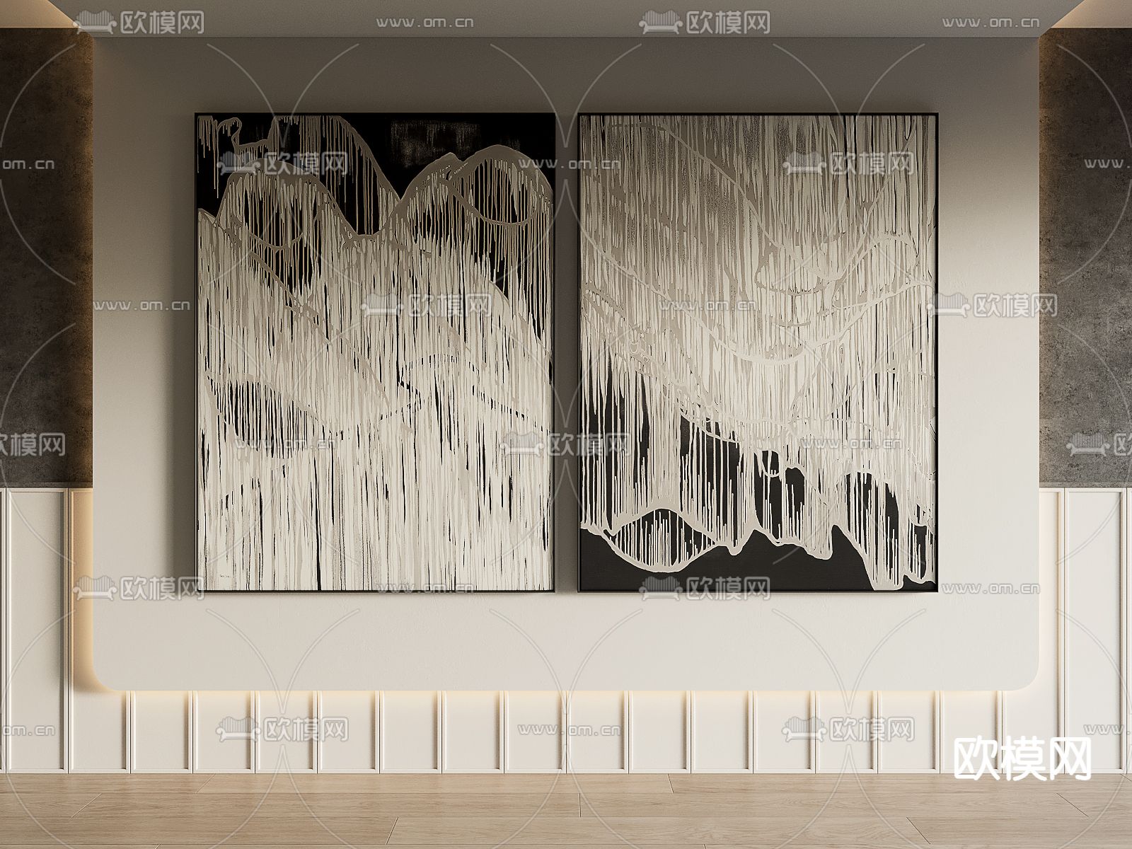 侘寂风肌理画 装饰画su模型下载（渲染图1）