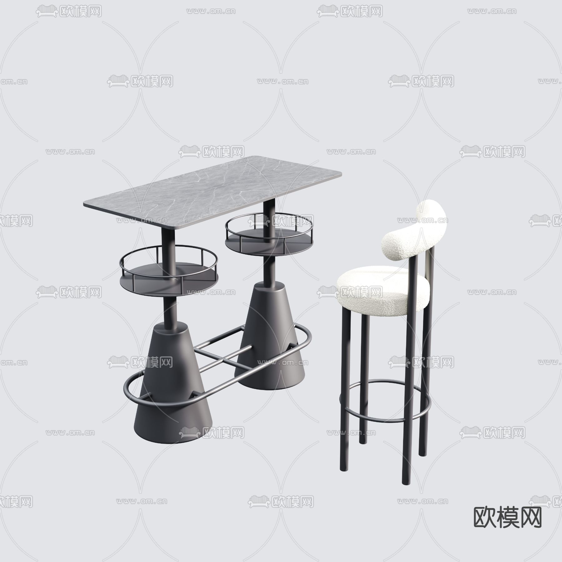 极简吧台桌椅3d模型下载