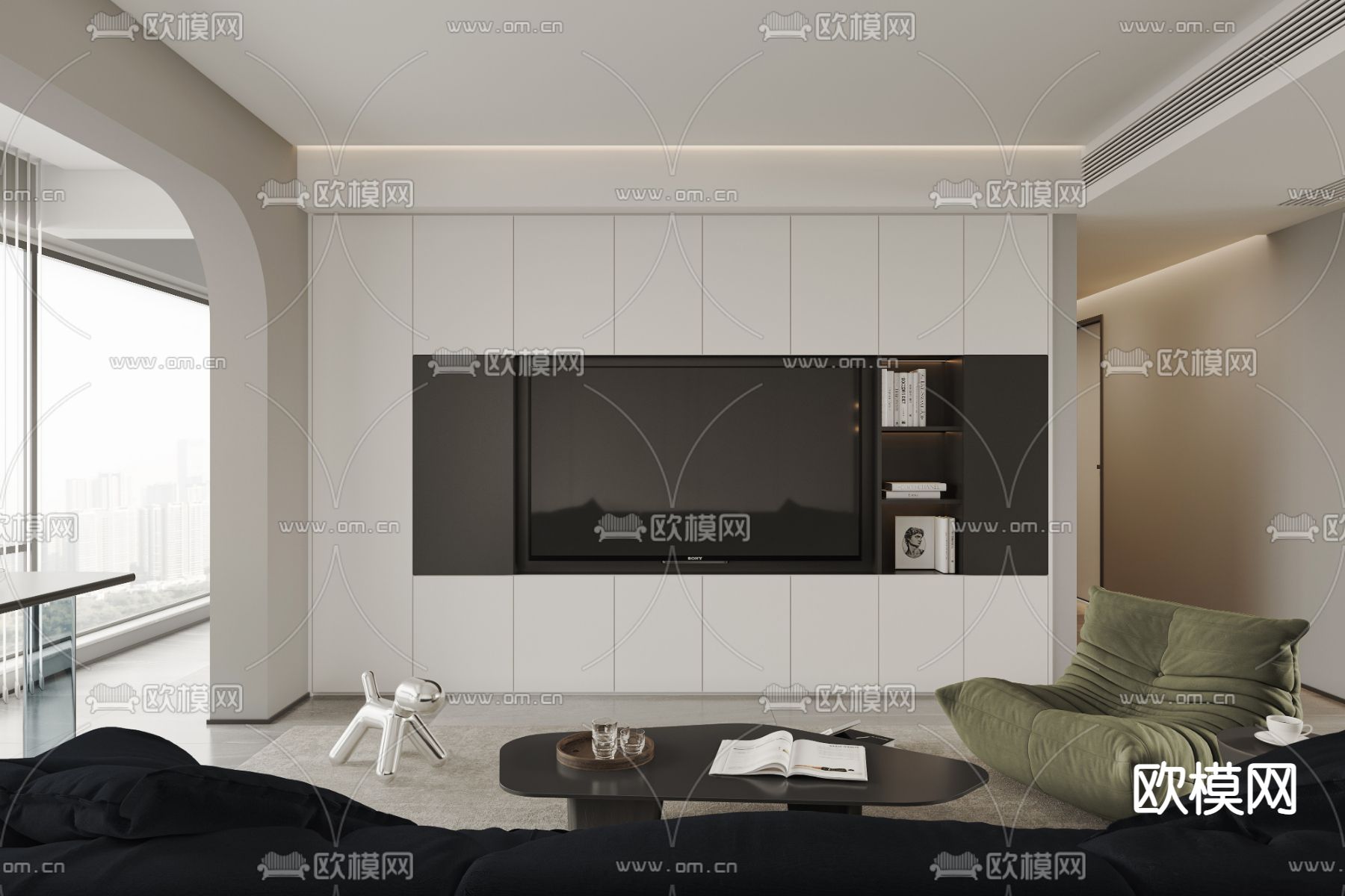 黑白灰客厅 餐厅3d模型