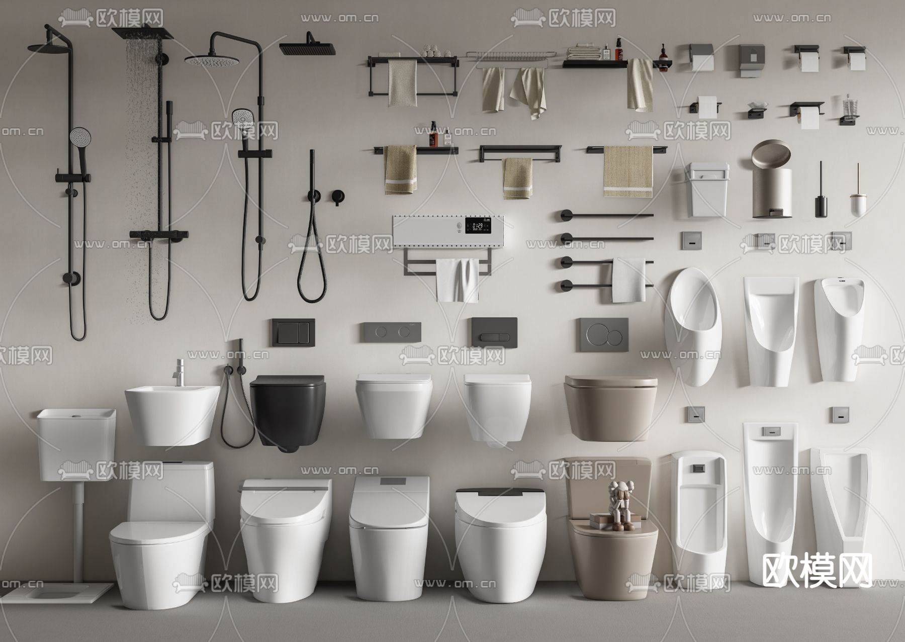 蹲便器 小便斗 马桶 淋浴喷头su模型下载（渲染图1）