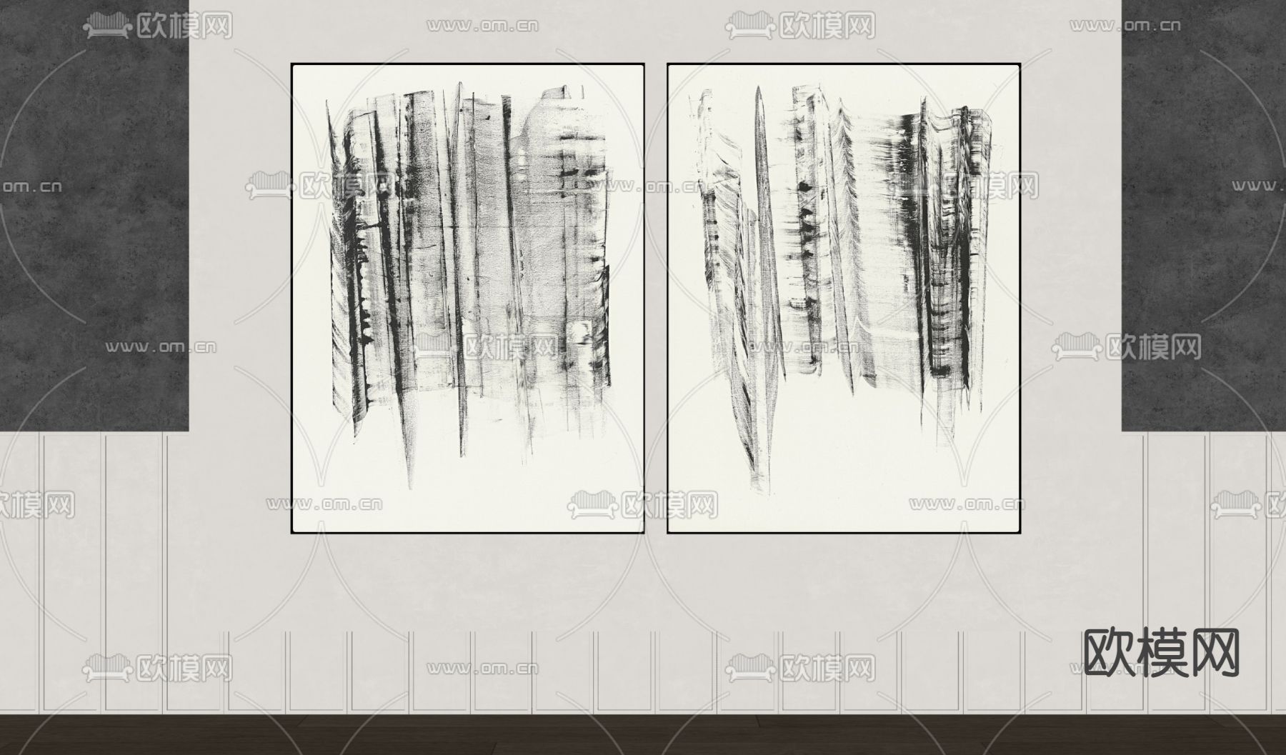 侘寂风 抽象画 装饰画su模型