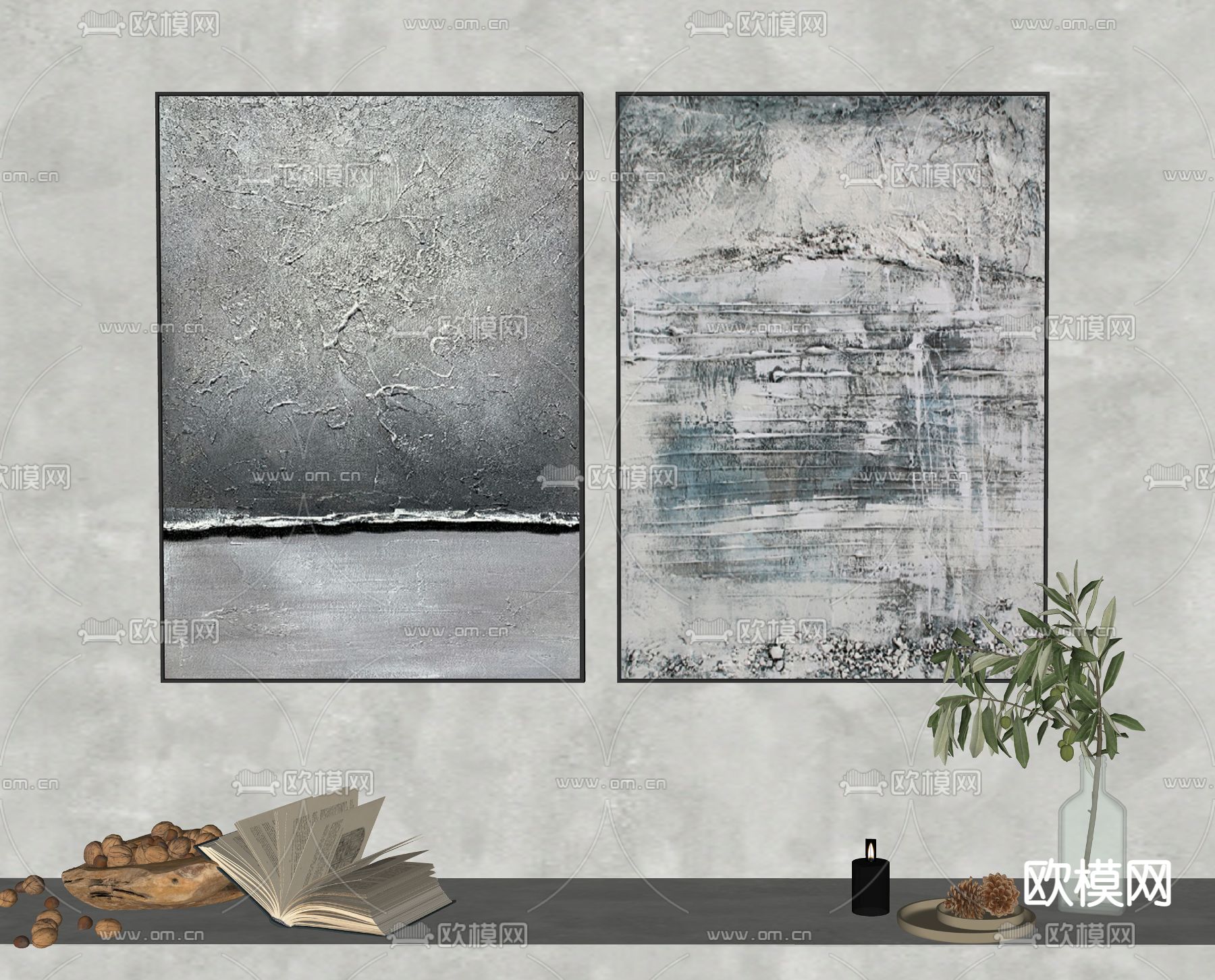 侘寂风装饰画su模型下载（渲染图2）