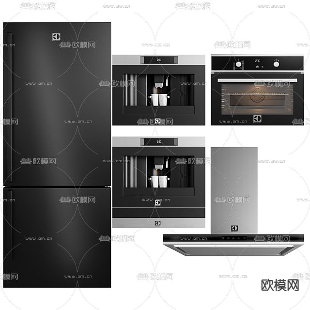 现代创意冰箱烤箱抽油烟机免费3d模型下载