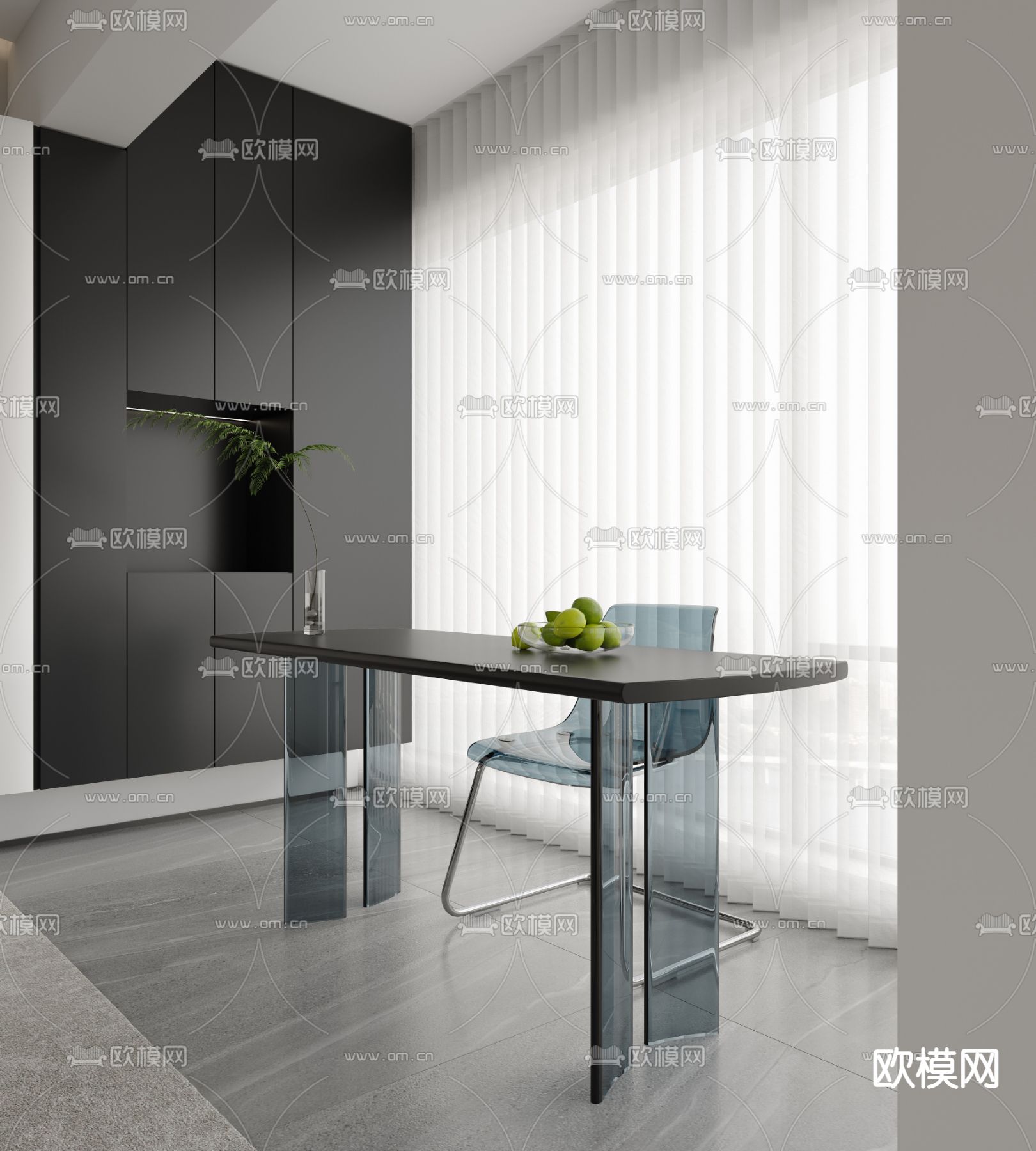 黑白灰客厅 餐厅3d模型