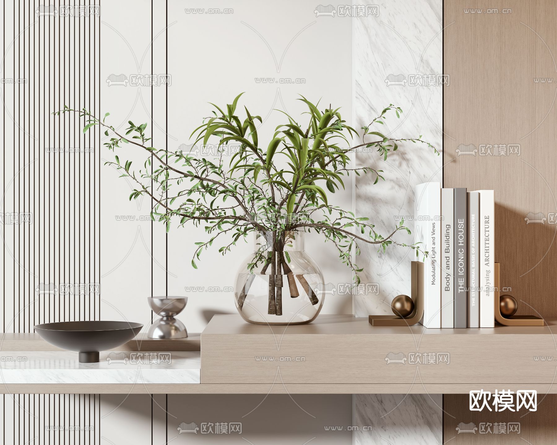 水生绿植 花瓶 书籍 器皿3d模型下载