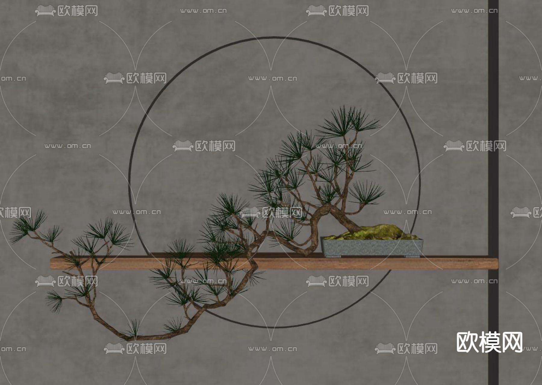 新中式绿植 盆栽 松树 盆景su模型下载（渲染图2）