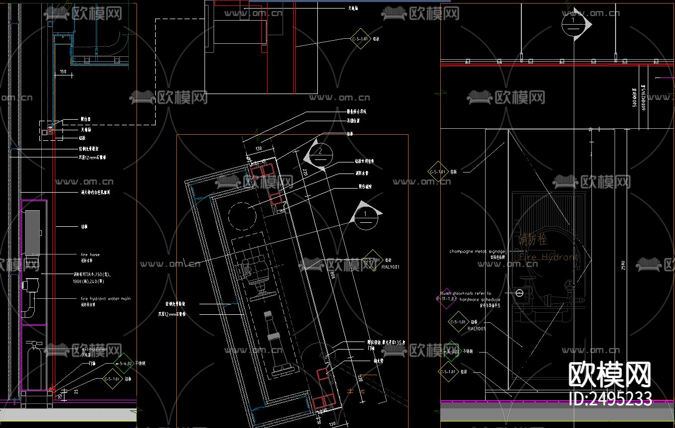 消防栓灭火器暗门节点CAD施工图