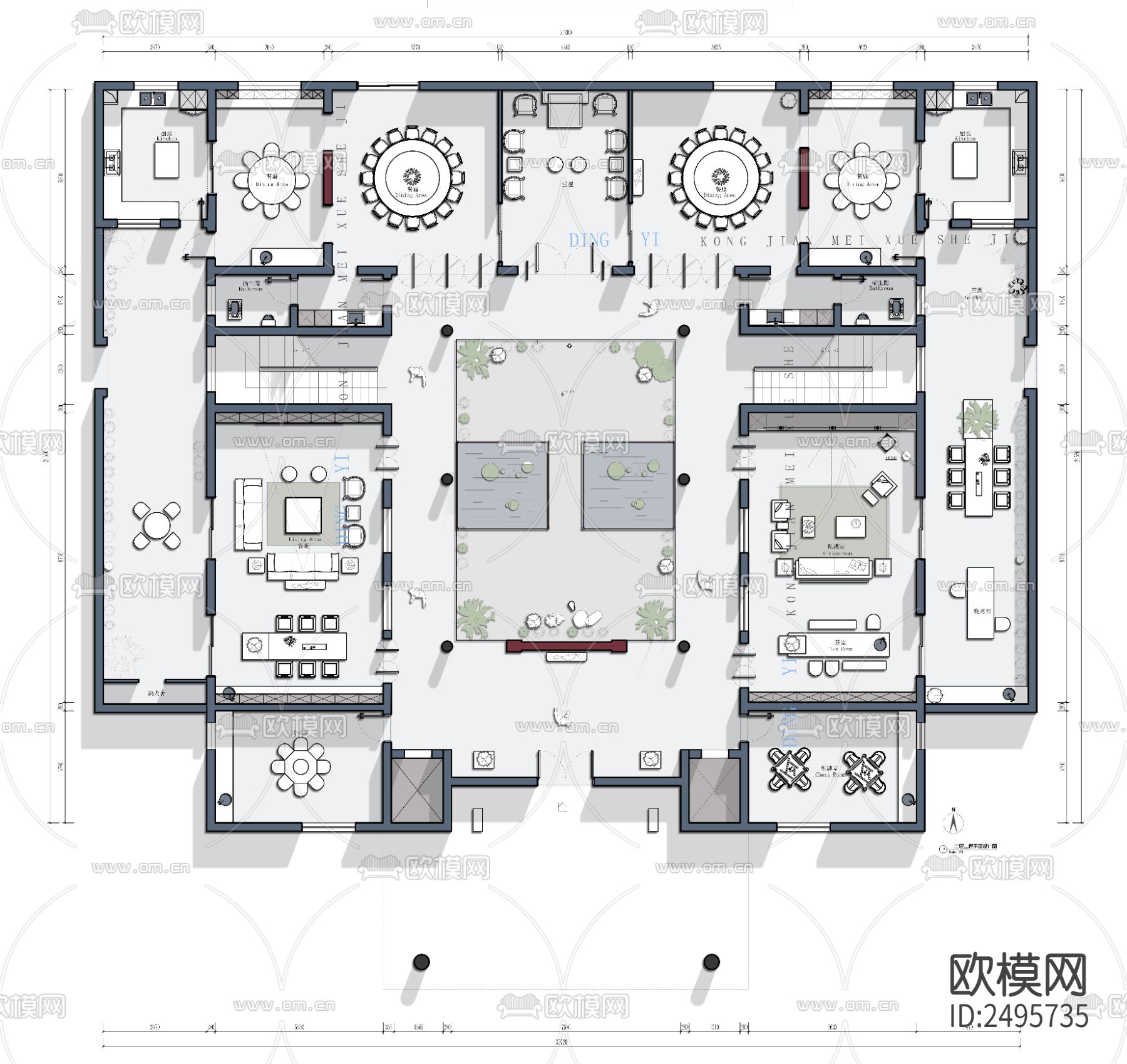 四合院平面设计cad施工图下载（渲染图2）