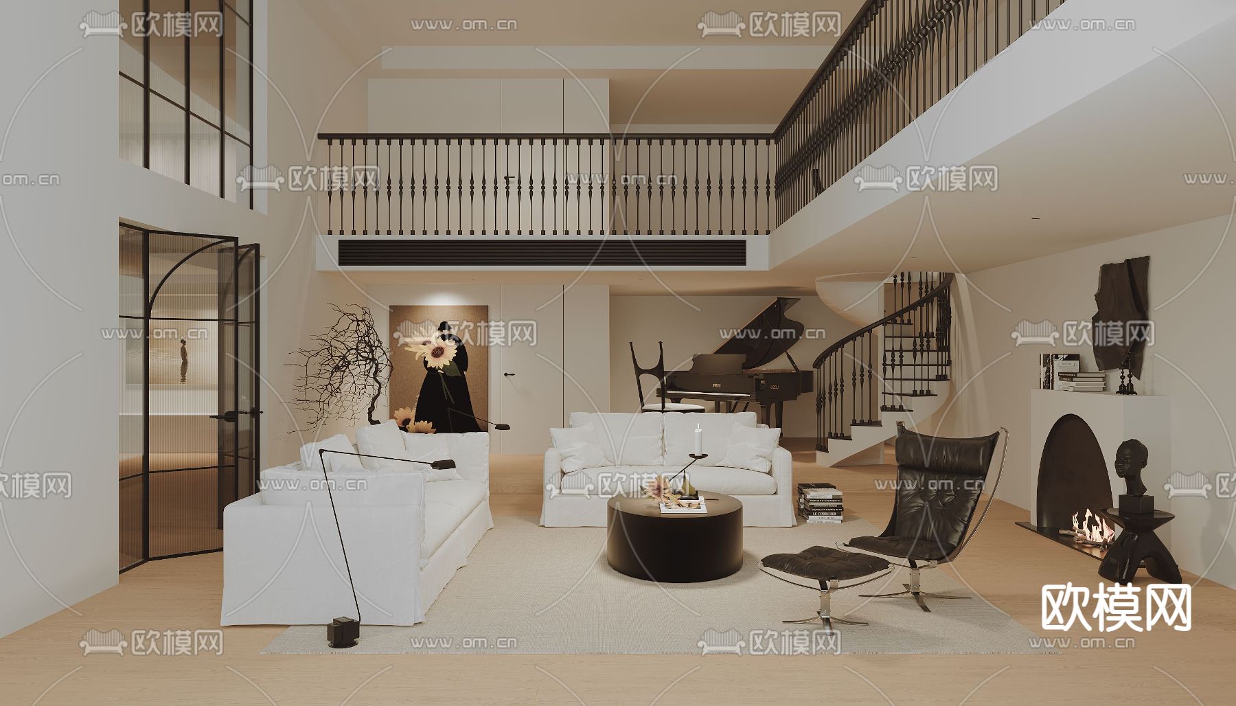 别墅大堂 别墅客厅3d模型下载（渲染图1）