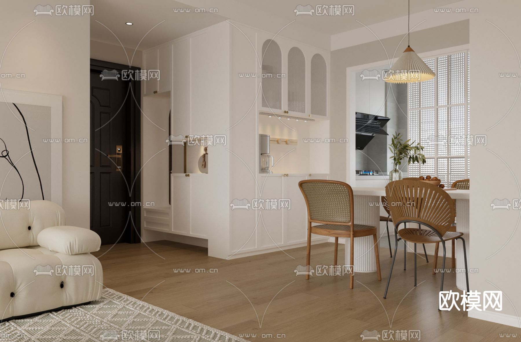 奶油风客餐厅免费3d模型下载_ID13001148_3dmax免费模型-欧模网