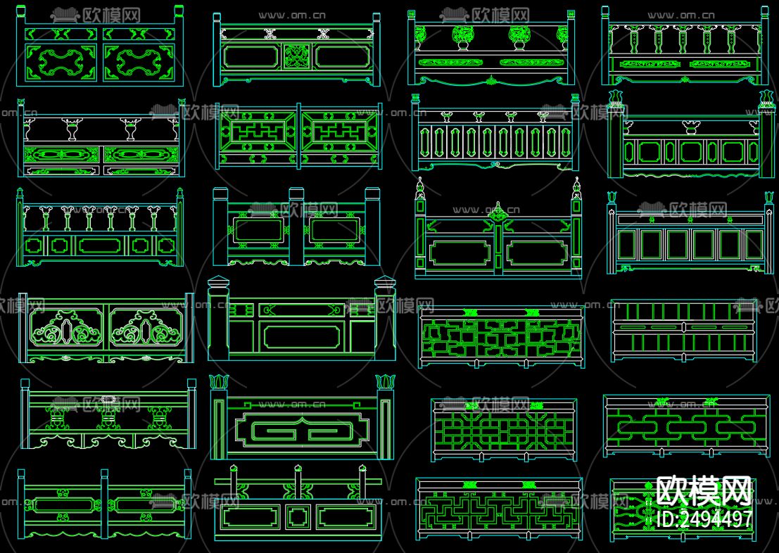 新中式石雕栏杆节点大样下载（渲染图3）
