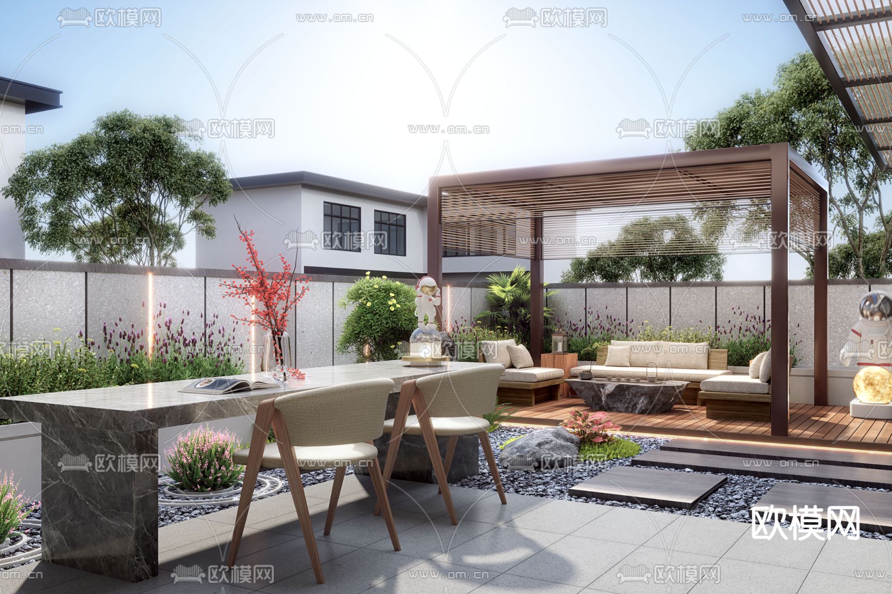 新中式庭院 花园3d模型下载（渲染图2）