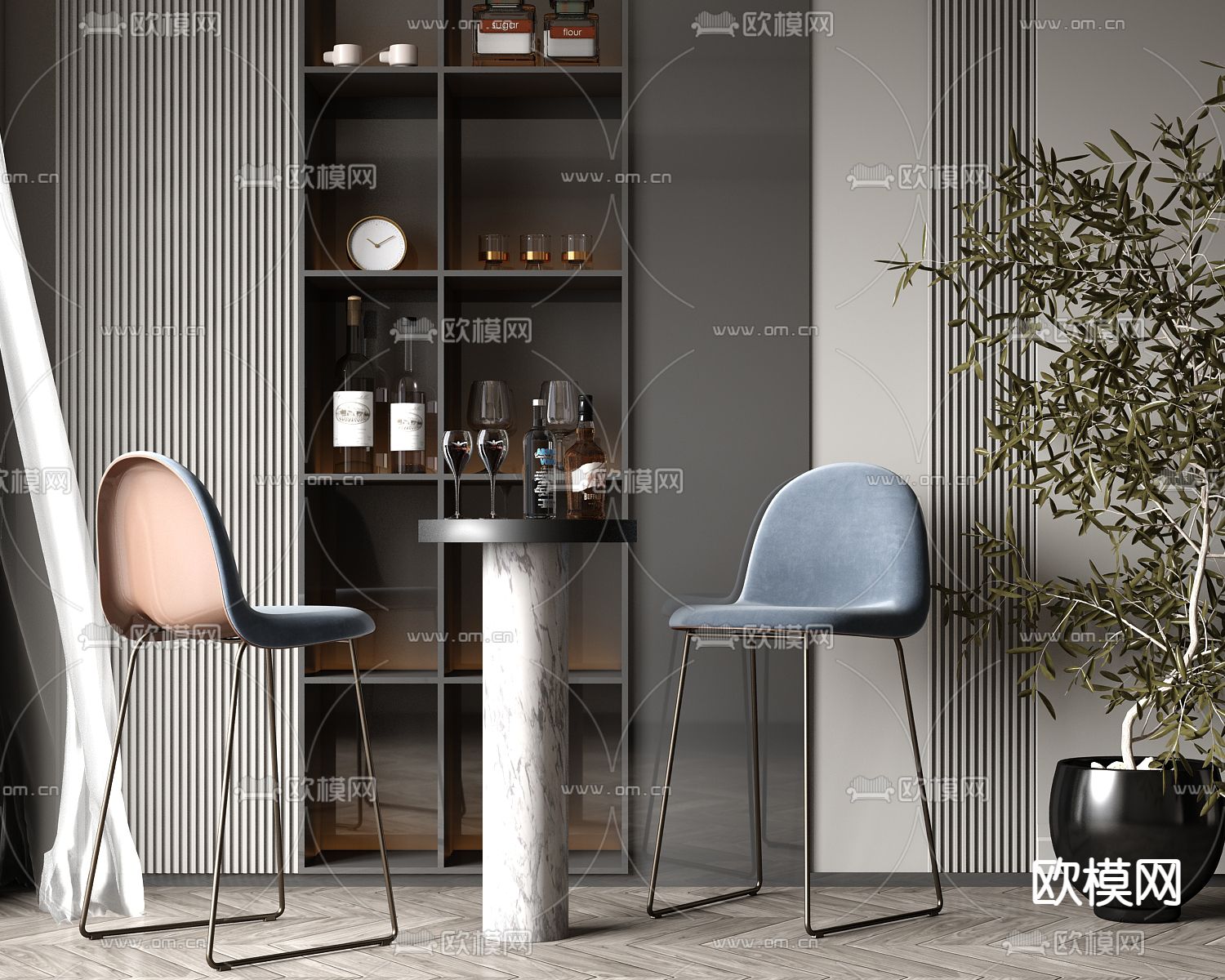 轻奢吧台 吧椅 吧凳3d模型下载