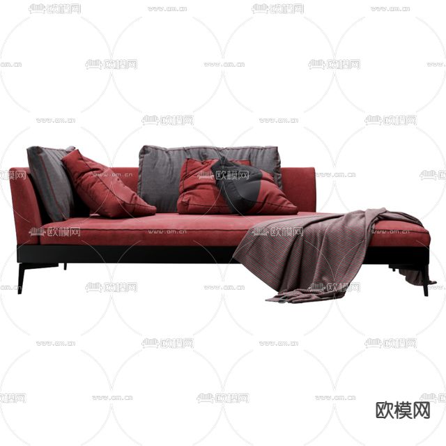 现代简约实木布艺休闲沙发免费3d模型下载