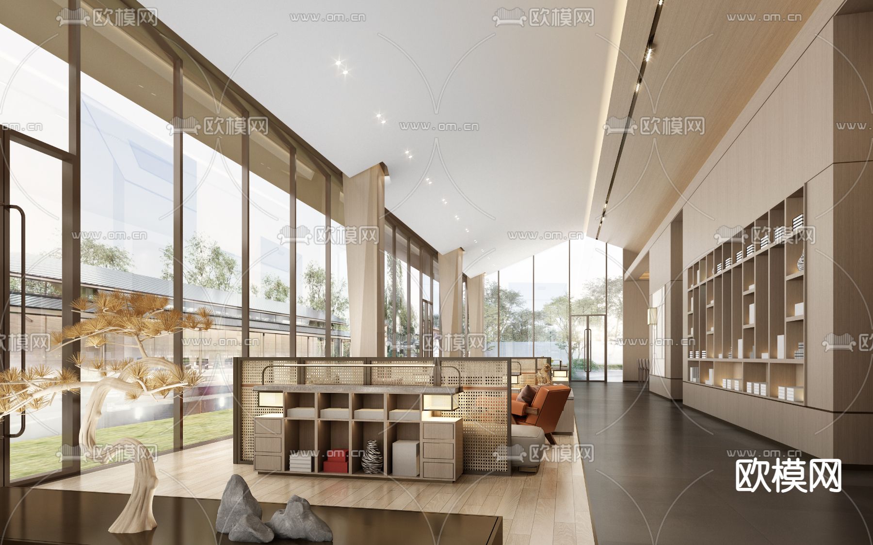 新中式售楼处 洽谈区3d模型下载（渲染图2）