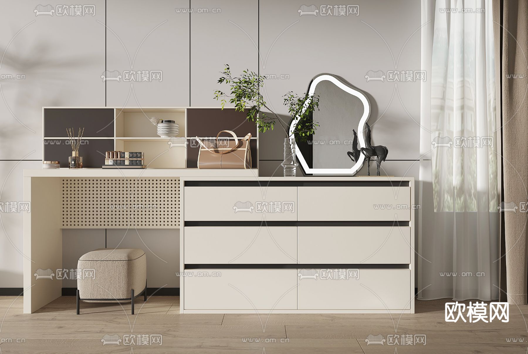 现代梳妆台su模型下载（渲染图1）