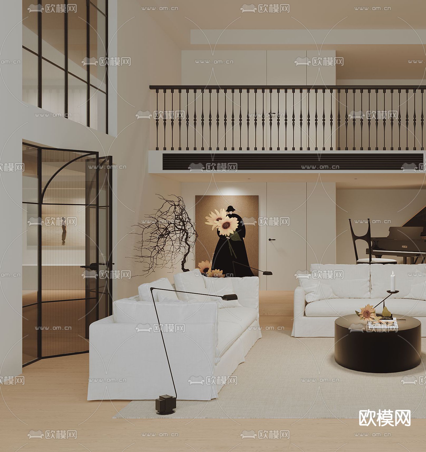 别墅大堂 别墅客厅3d模型下载（渲染图2）