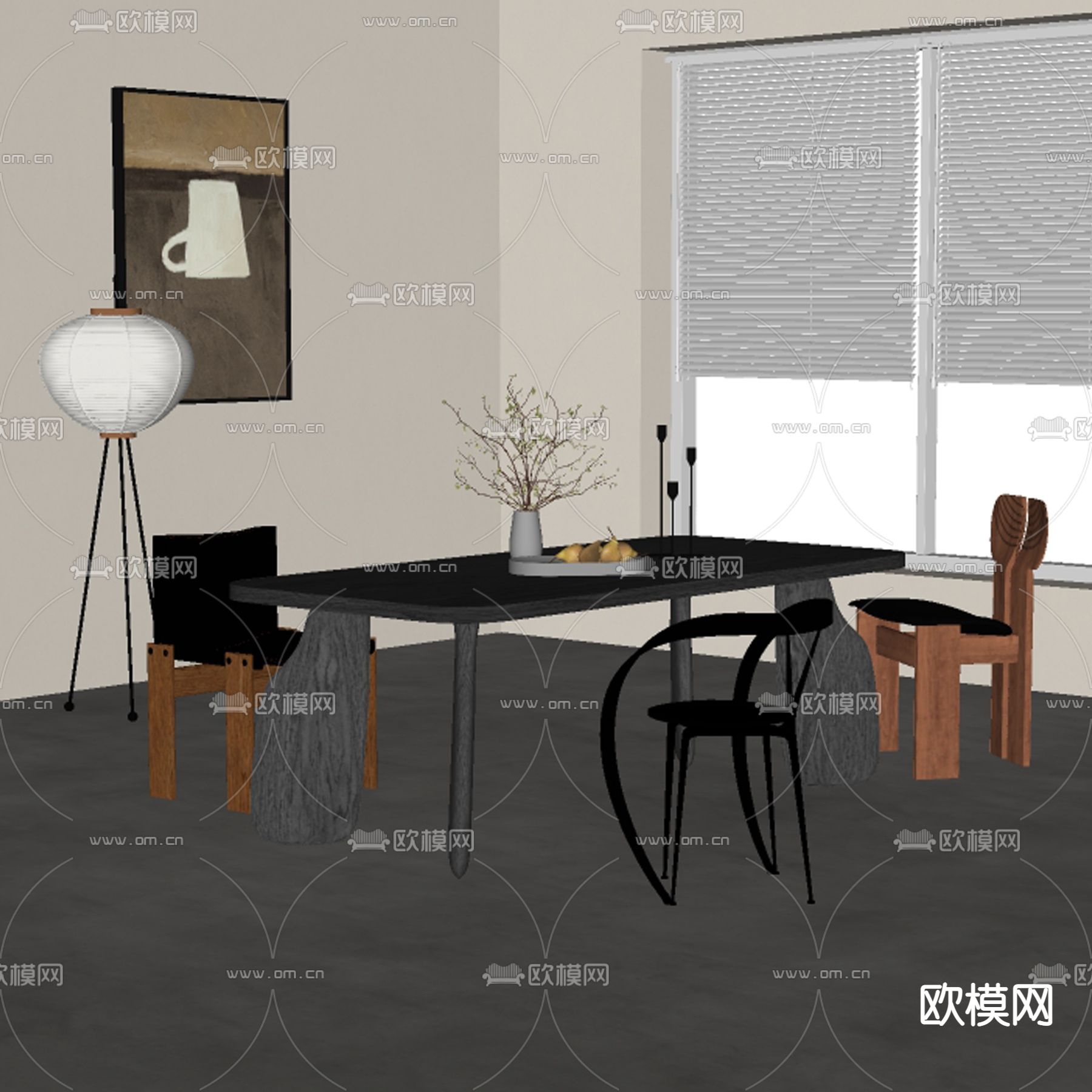 侘寂餐桌椅su模型