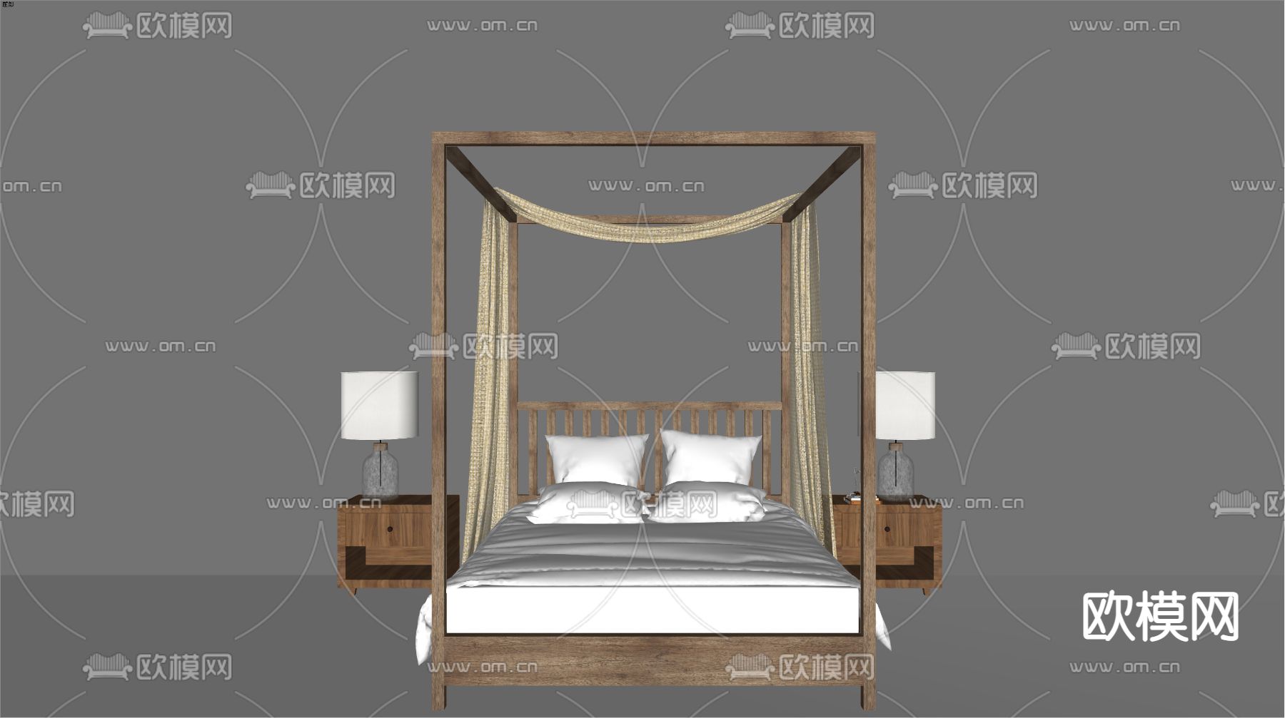 侘寂双人床su模型下载（渲染图2）