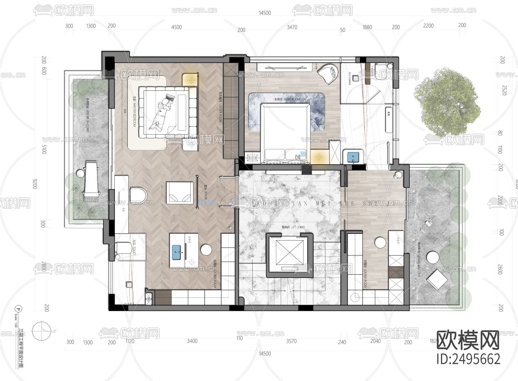 三层别墅平面设计cad施工图下载（渲染图3）