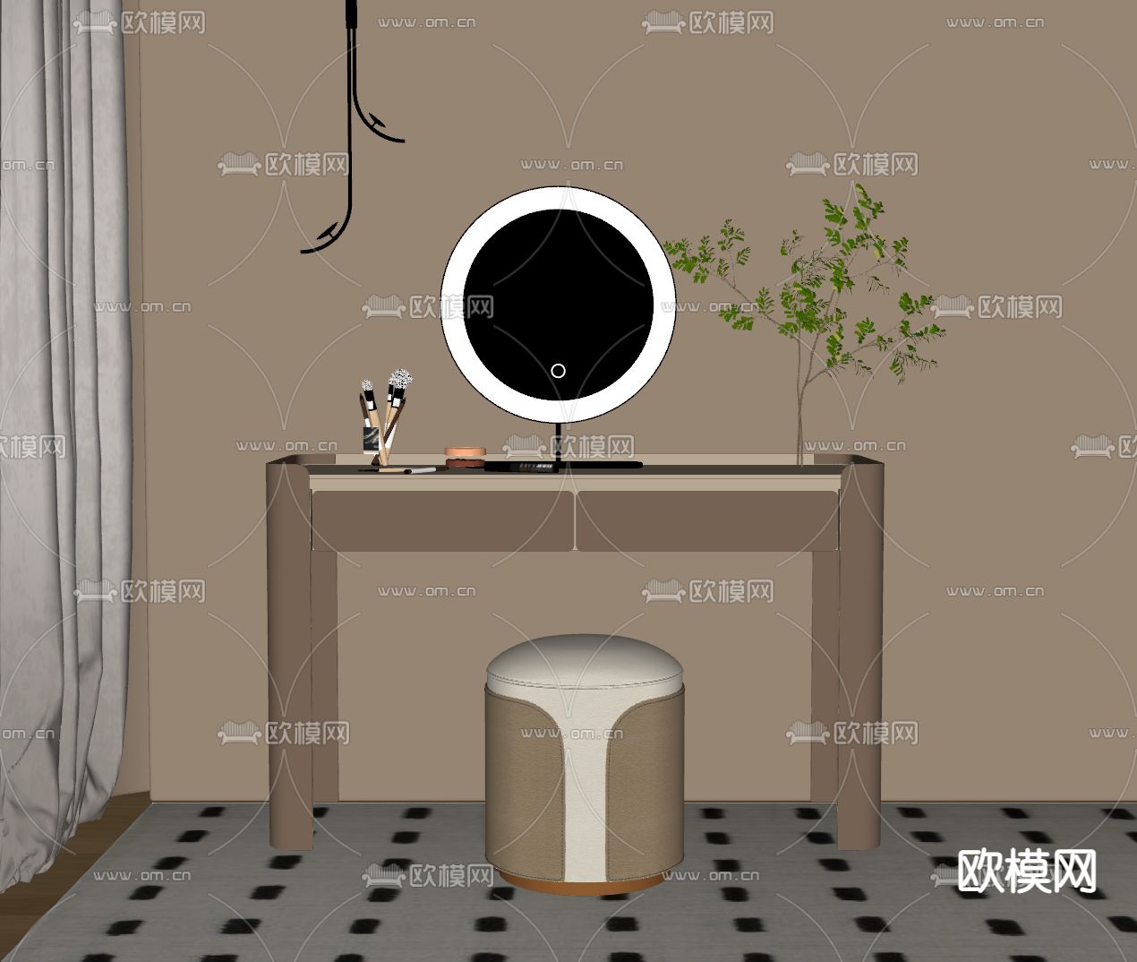 现代梳妆台 化妆台su模型下载（渲染图2）