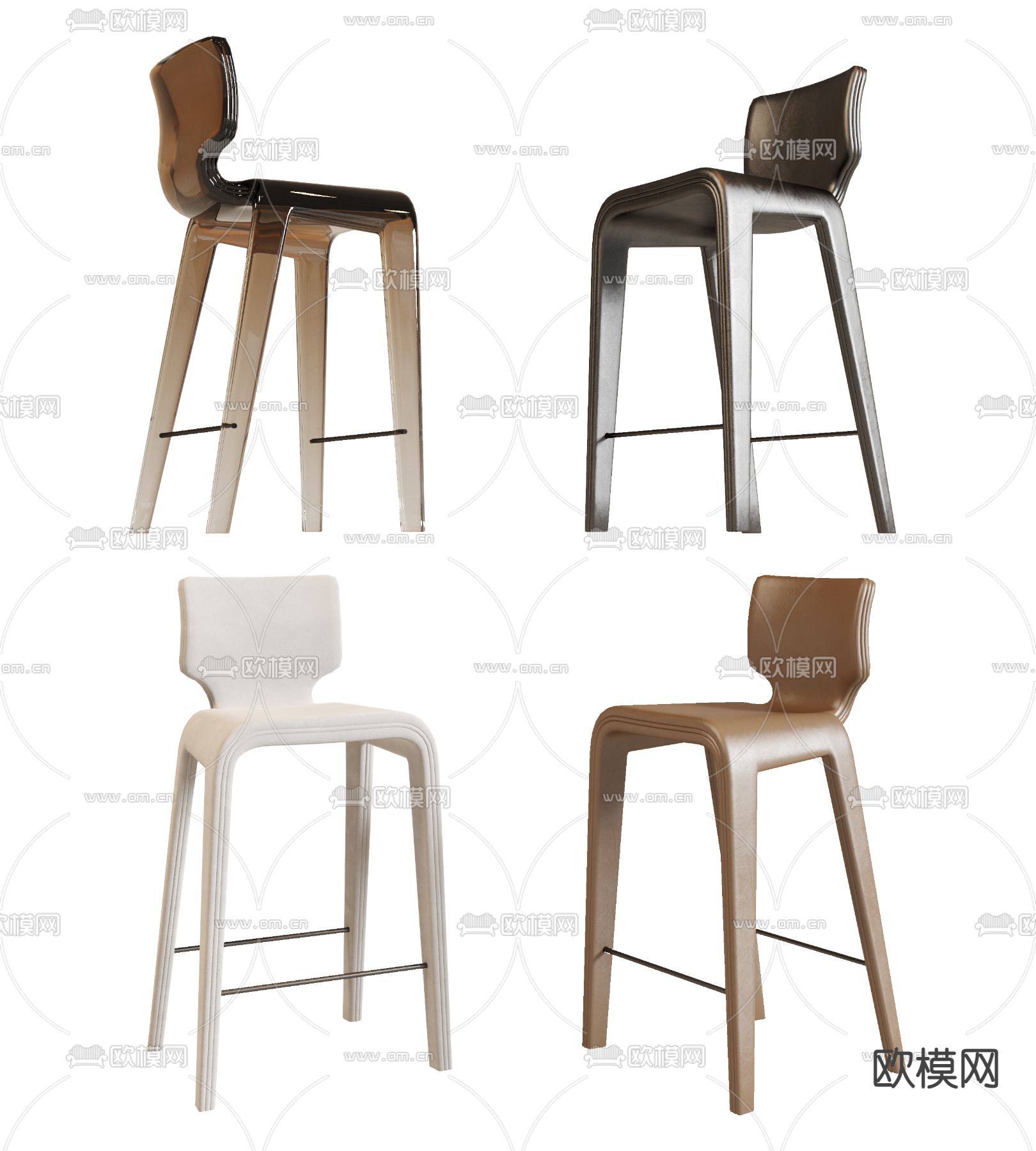 靠背吧台椅 吧凳3d模型下载