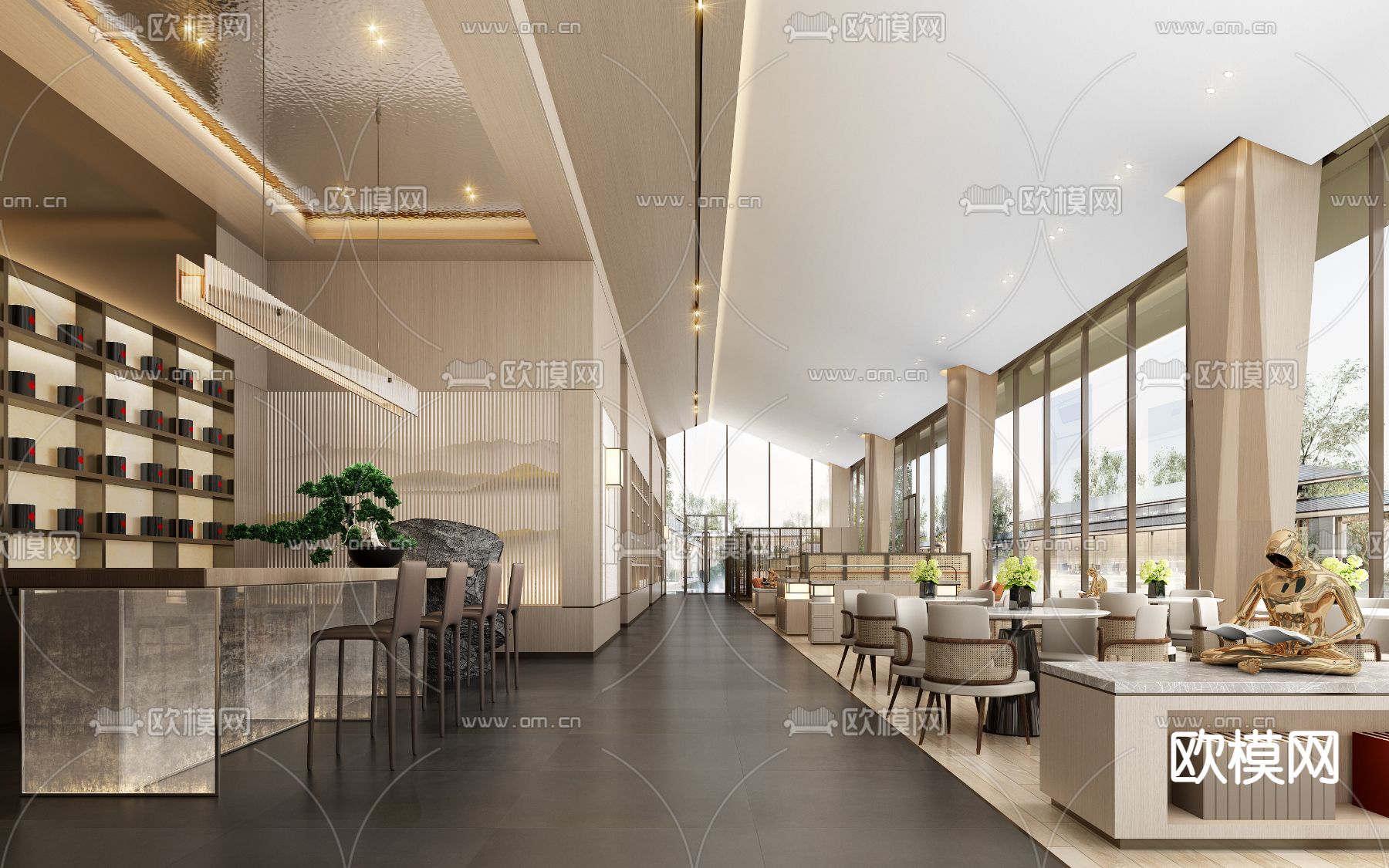 新中式售楼处 洽谈区3d模型下载（渲染图1）
