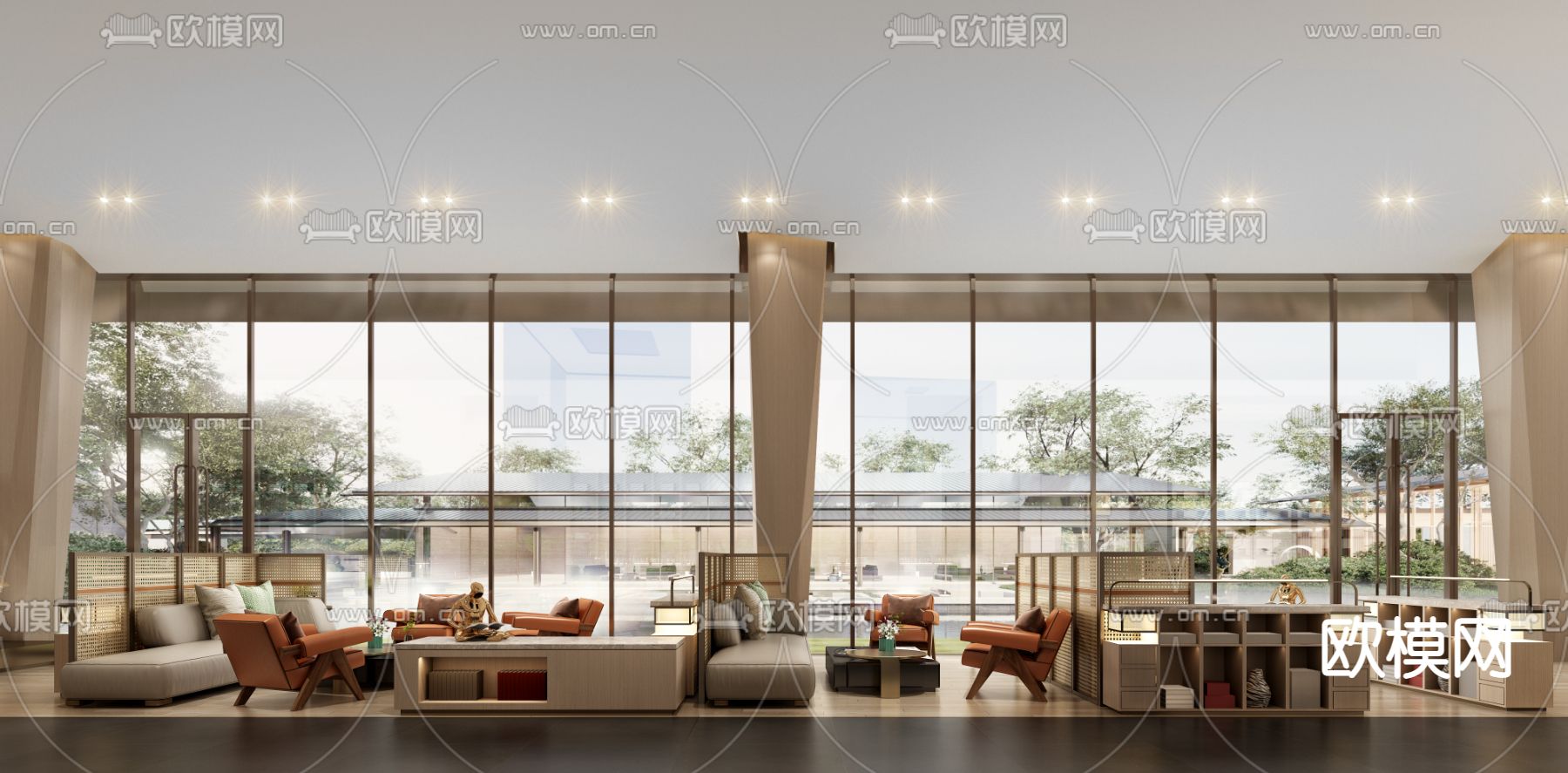 新中式售楼处 洽谈区3d模型下载（渲染图3）