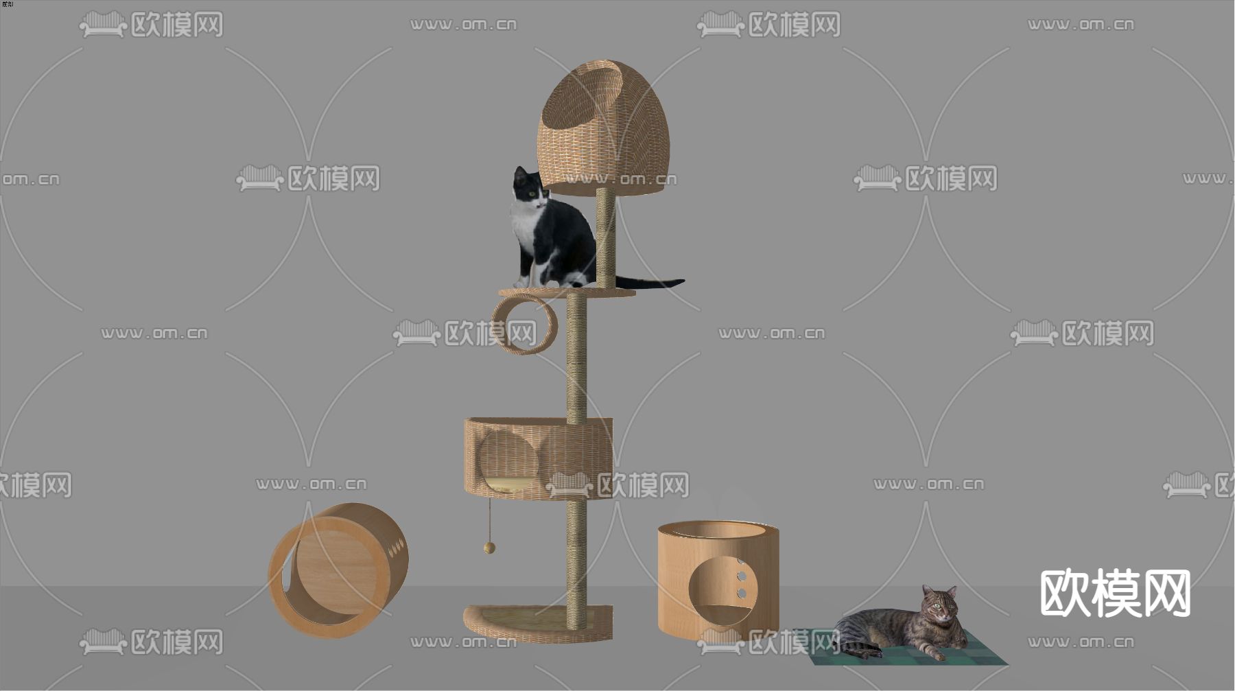 现代猫爬架 猫窝su模型下载（渲染图2）