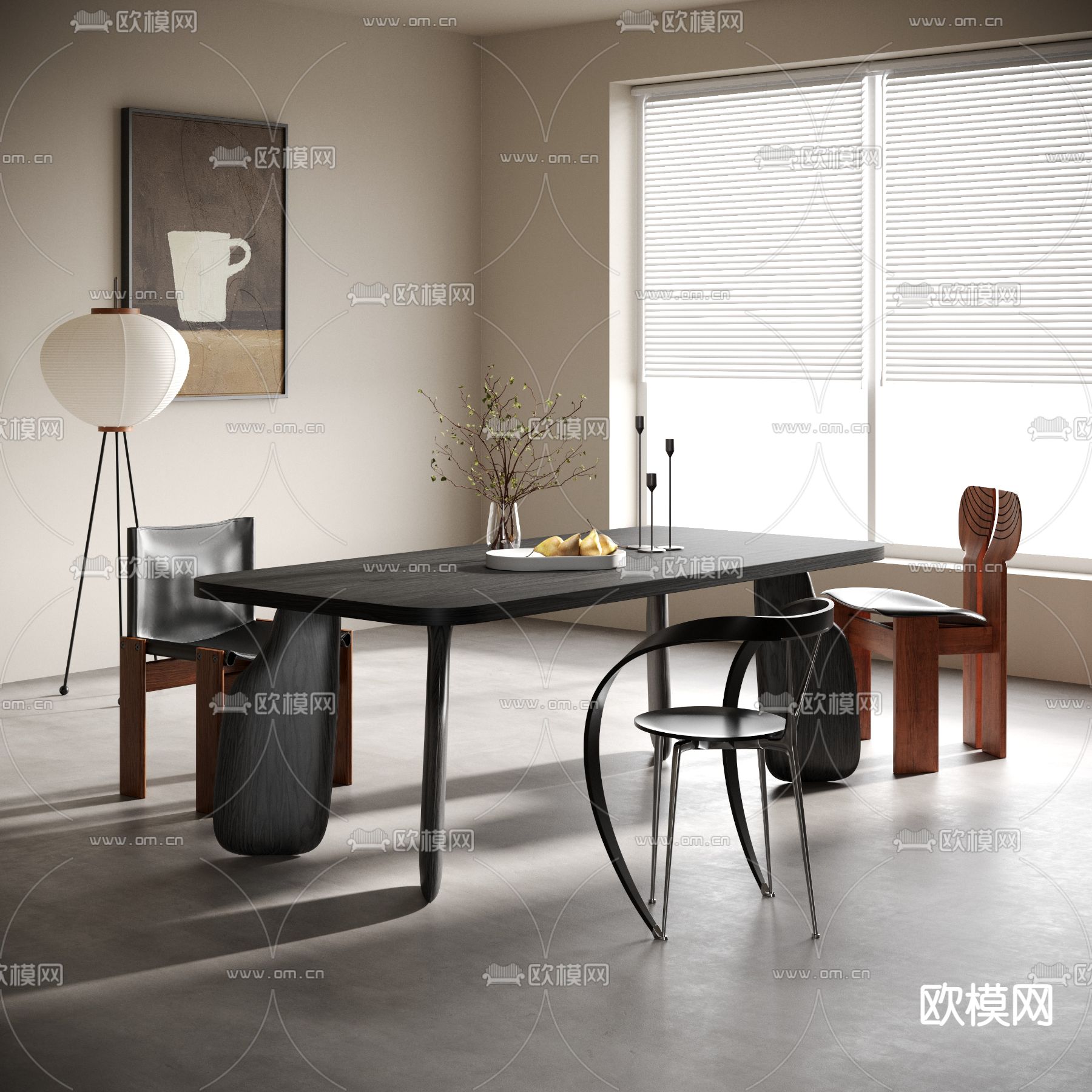 侘寂餐桌椅su模型