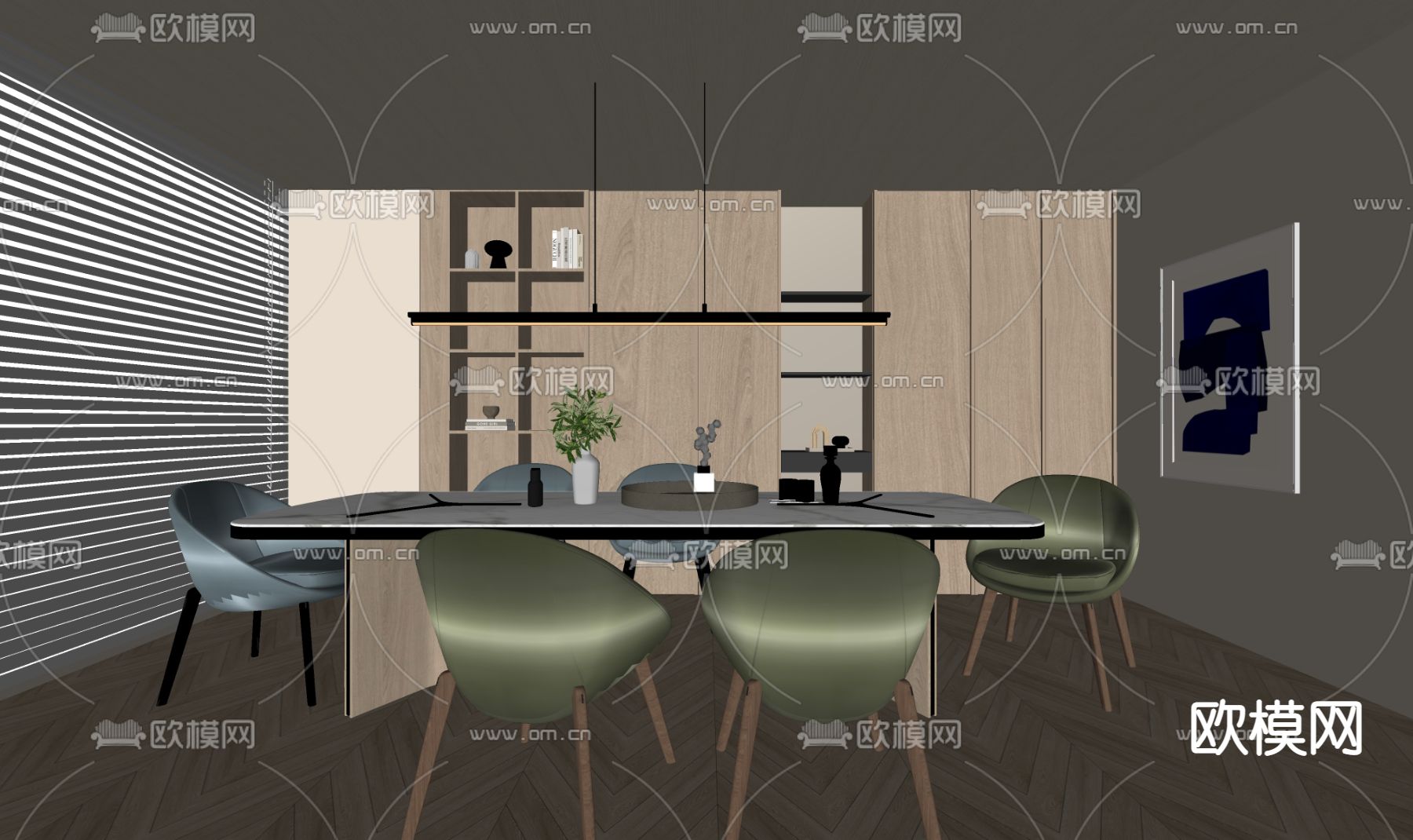 侘寂风餐厅su模型下载（渲染图2）