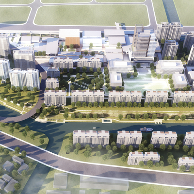  办公小区鸟瞰su模型 