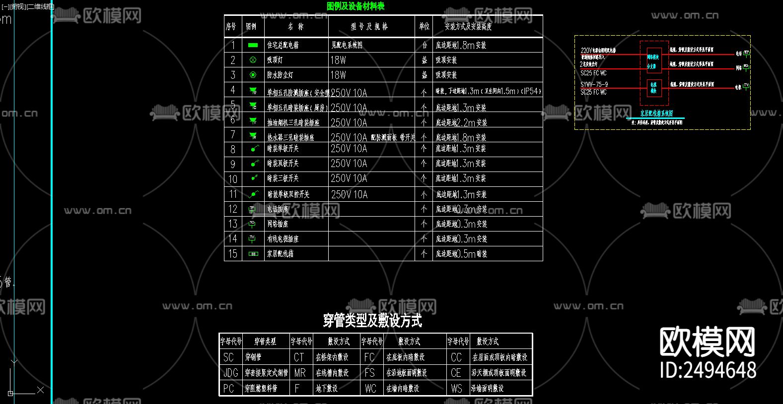 住宅建筑电气设计CAD施工图下载（渲染图3）