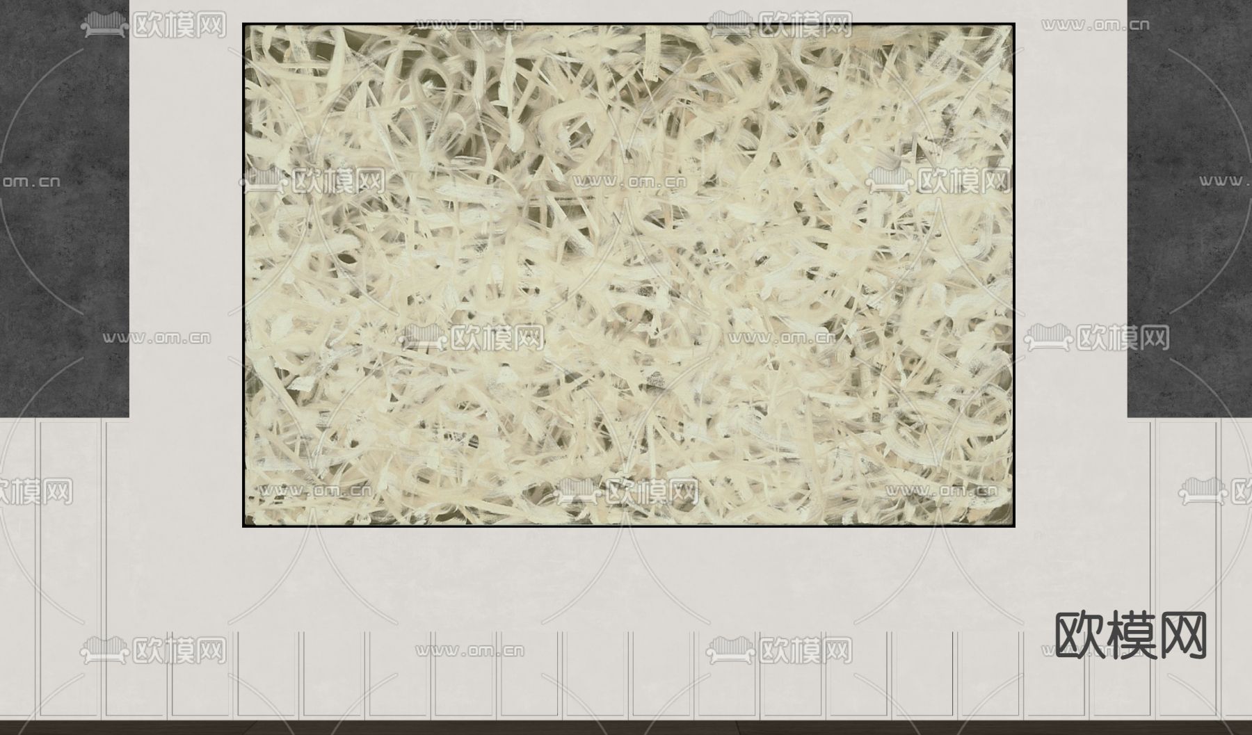 侘寂风装饰画 抽象画su模型下载（渲染图2）