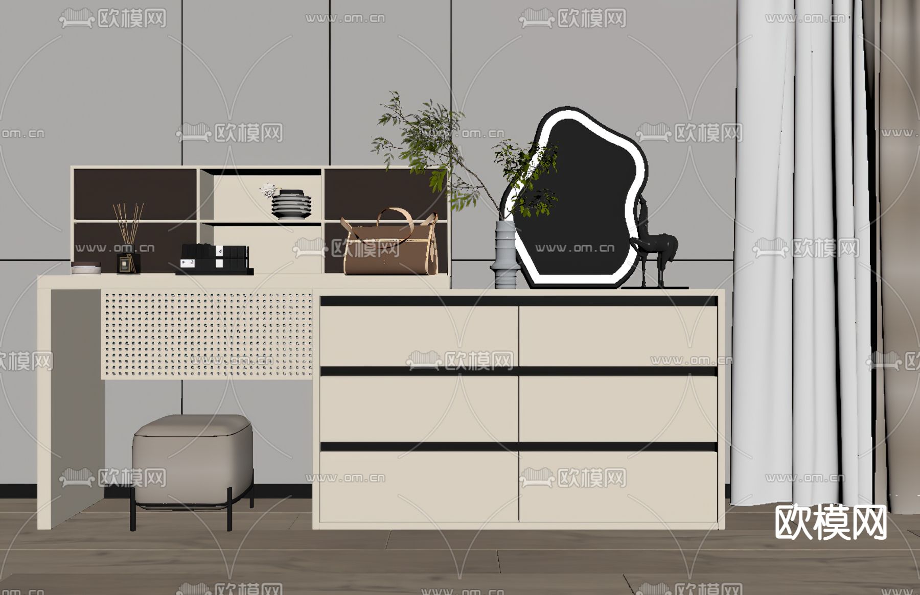 现代梳妆台su模型下载（渲染图2）