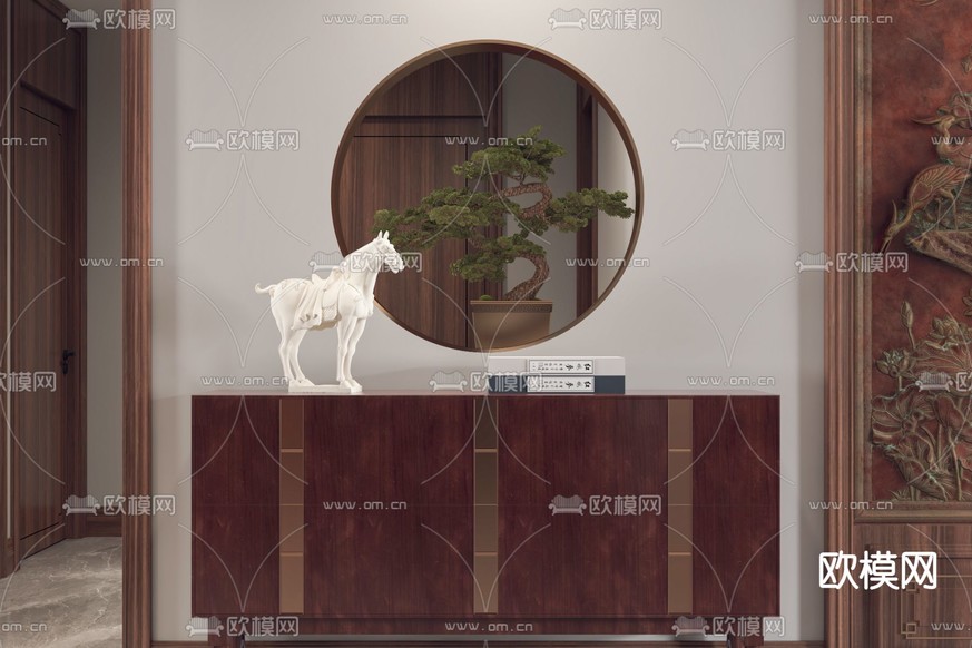 中式客厅 餐厅3d模型下载_ID13007002_3dmax免费模型-欧模网