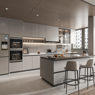  现代开放式厨房su模型 