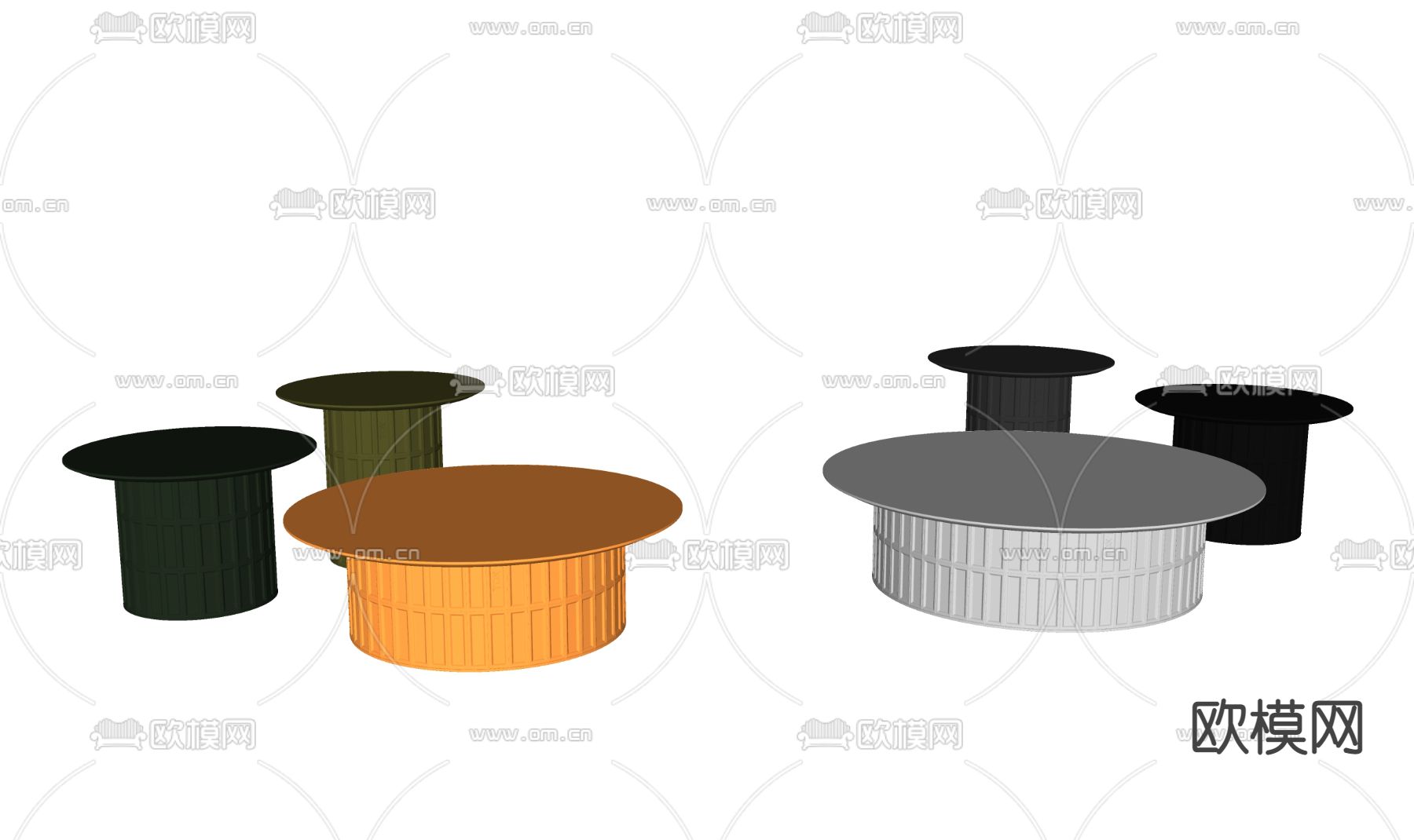 彩色茶几 圆形茶几su模型