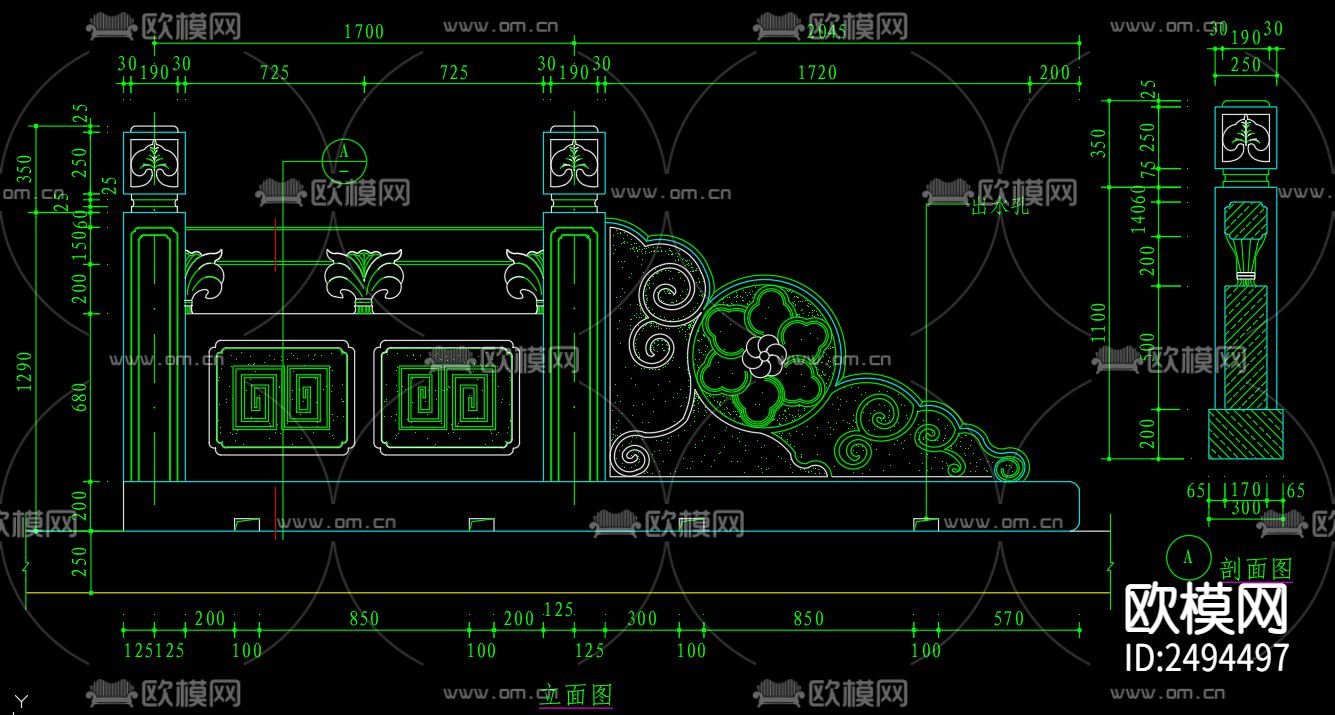 新中式石雕栏杆节点大样下载（渲染图1）