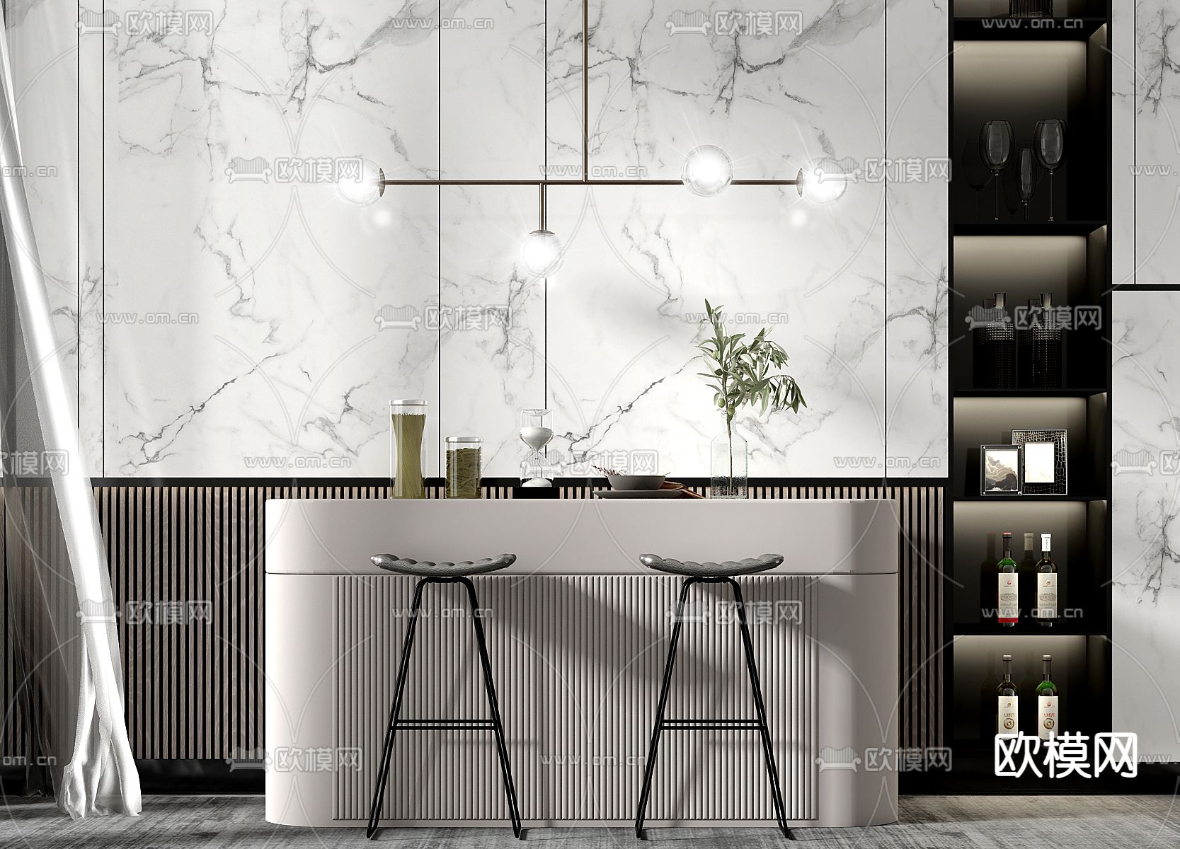 轻奢吧台 吧椅 吧凳3d模型下载