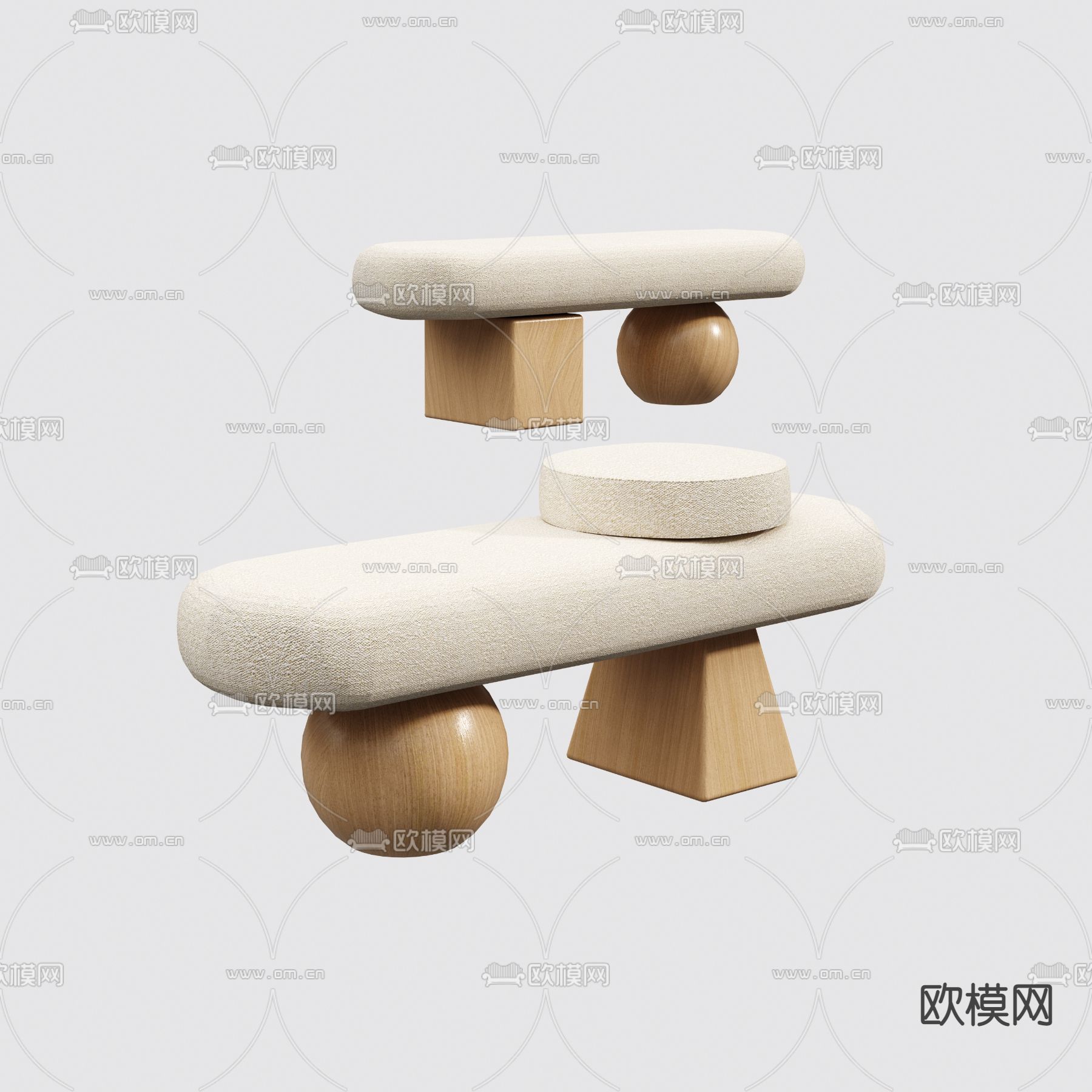 奶油风床尾凳 脚踏su模型