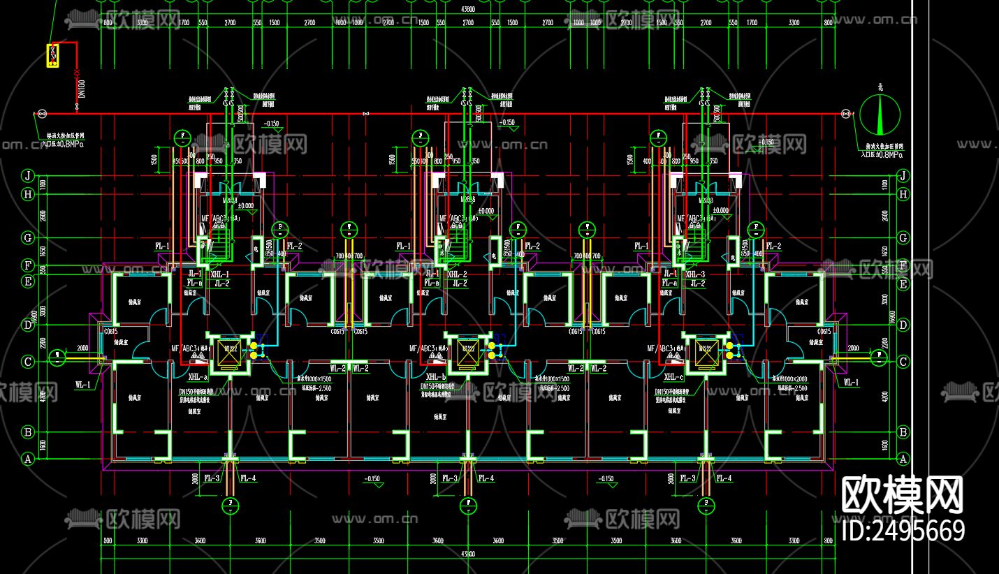 鸿润雅居小区17号楼给排水cad施工图下载（渲染图4）