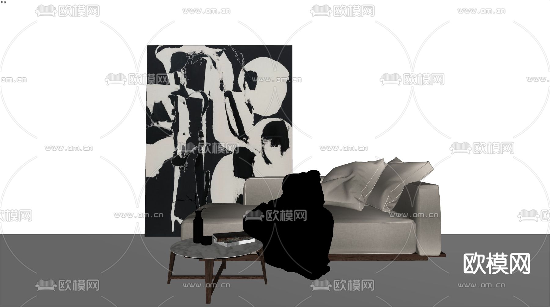 现代贵妃椅 装饰画 茶几su模型下载（渲染图2）