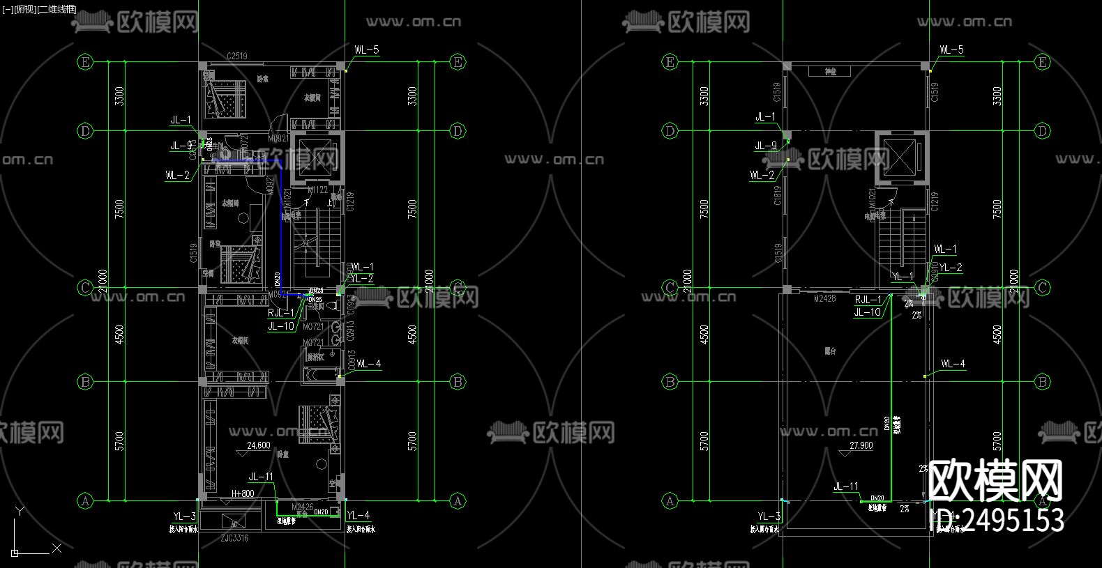 住宅给排水CAD施工图下载（渲染图7）