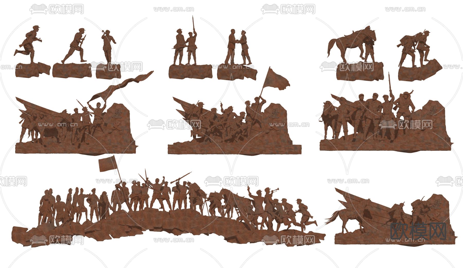 党建雕塑小品 精神堡垒 红军雕塑su模型下载（渲染图2）