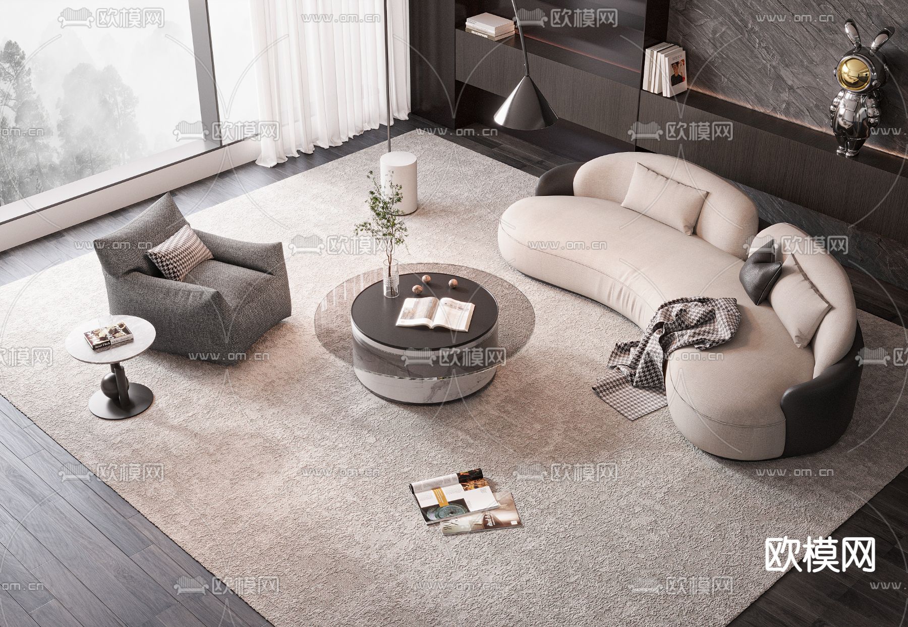 现代组合沙发3d模型下载（渲染图1）